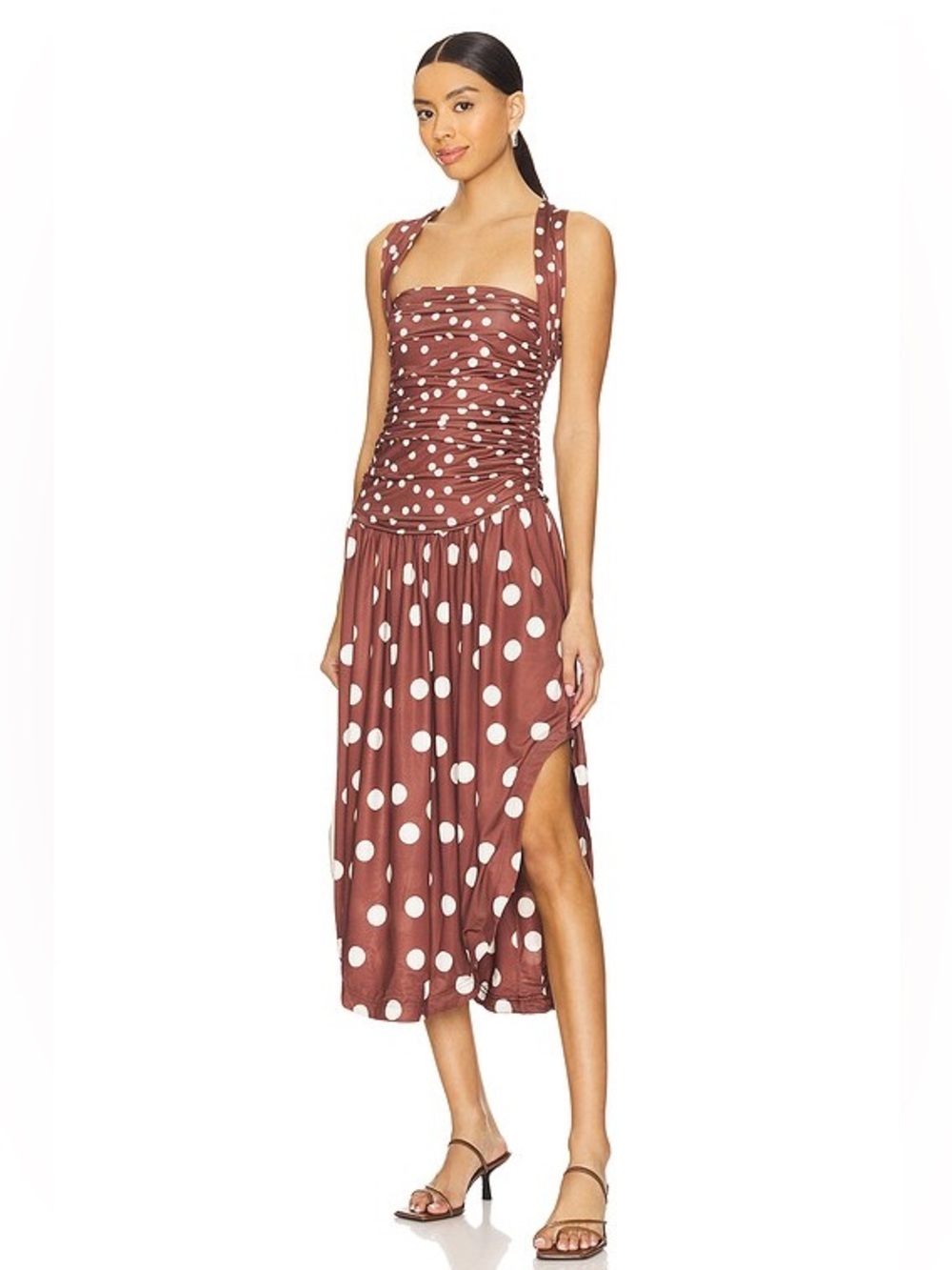 Free People brown Raylon variegated polka dot midi dress
